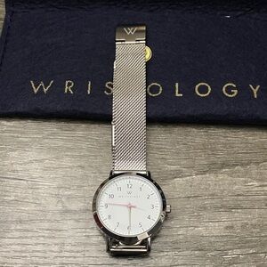 Wrisology Olivia Silver Pink wrist Watch, adjustable w tool easy change band NEW